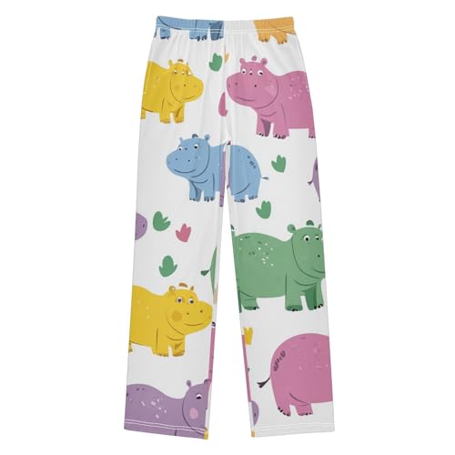ZZXXB Colorful Hippo Print Boys Long Pants Soft Trousers Elastic Waist Kids Lounge Bottoms with Pockets S-XL