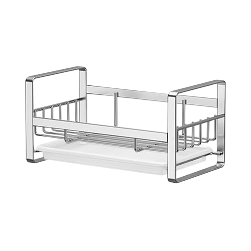 Generisch Soporte para fregadero de cocina, soporte para fregadero de cocina, organizador de paños de cocina con bandeja de goteo, soporte para cepillo de metal, organizador multiusos para organizar