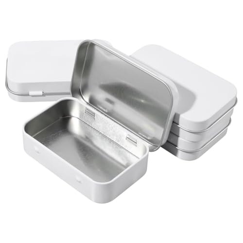 Image of 4 Pack 4 x 2.5 x 0.9In Tin Boxes Metal Hinged Container Lid White Iron Empty Rectangular Small Mini Storage Portable Organizer Containers for Tea Drawing Pin Candies Jewelry Crafts Supplies