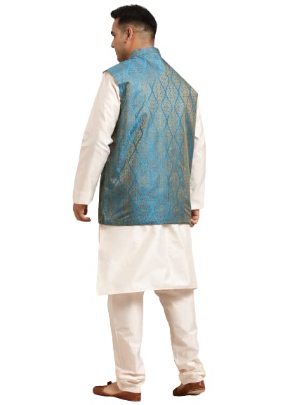 Image of SOJANYA (Since 1958, Men's Silk Blend Grey Kurta Pyjama & Silk Blend Jacket Combo