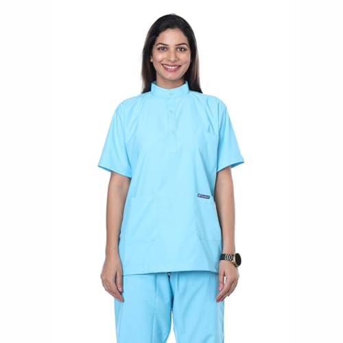 Image of Women's 5-Pocket Scrub Suit | Set of Top & Pant | Half Sleeves | Mandarin Collar | Breathable Polyviscose Fabric | Comfortable | Durable | Uniform for Doctors Nurse & Dentist LB XL