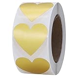 Hybsk Goldetiketten, Herz-Motiv, 30 mm, natürliche Papieraufkleber, selbstklebend, 500 Aufkleber pro Rolle 1 Roll gold