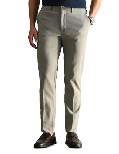 Image of Arrow Solid Super Slim Fit Formal Trousers for Men - Full Length Formal Pants for Men Office Wear