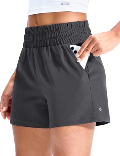 MIER Running Shorts for Women Quick Dry Mid Waisted Athletic Workout Gym Shorts with Mesh Liner, 4 Inch Inseam, 3 Pockets