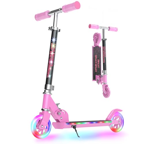 YEE Run Patinete Niño, Patinete niño 3-12 años, con Luces LED Fresco, Plegable, Freno de Rueda Trasera, 3 Altura Ajustable, 4 Pulgadas de Ruedas Grandes para - 50KG MAX.