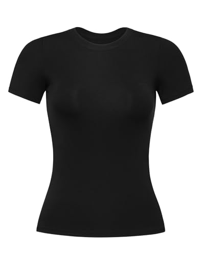 AUROLA Everyday Fitted T-Shirt for Women,Crew Neck Basic Short Sleeves T ShirtCrop Tops Modal Slim Fit Tee