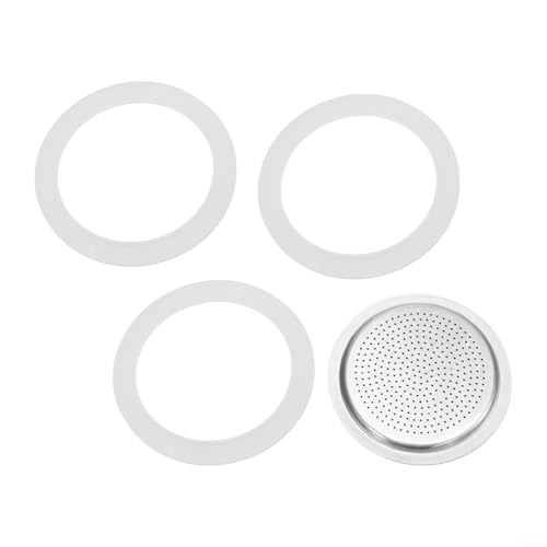 Juego de filtro de repuesto de acero inoxidable y 3 juntas de silicona para mantenimiento de cafeteras de café expreso, compatible con 3 Cu(6 tazas)