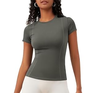 IECCP Womens Basic Short Sleeve Slim Fit T Shirts Soft Crewneck Tee Summer Cute Gym Yoga Running T Shirt Stretchy Work Out Top Sports T-Shirts Summer Tee Gray S