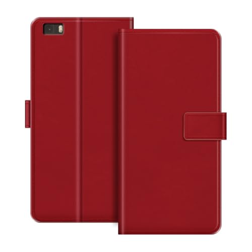 ESACMOT Funda de Cartera de Cuero Compatible con Huawei P8 Lite 2015 Funda Tipo Libro con Tarjetero y Soporte, Cierre Magnético, Estilo Folio Resistente a (Rojo)