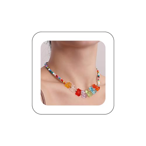 Dervivea Boho Teddybär Halskette - Regenbogen Samenperlen Choker mit...
