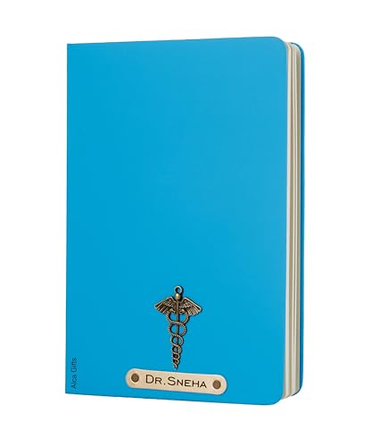 Image of AICA Personalized Name & Charm Doctor Leather Notebook Diary - A5 Size, 180 Ruled Pages (Royal Blue) | Customized Gift for Doctors Retirement Farewell Appraisal Birthday For Men Women Girls Boys