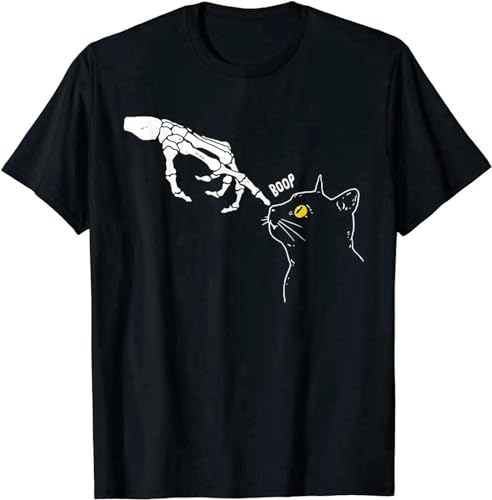 JI YANG HONG Cat Black Lover Skeleton Hand Boop Funny T Shirt T-Shirt Black L