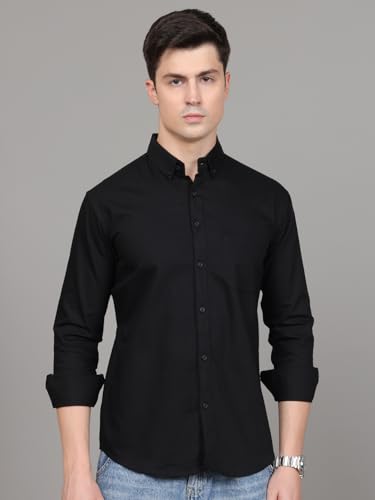 Image of Majestic Man Classic Slim Fit Solid Cotton Casual Shirt with Button-Down Collar
