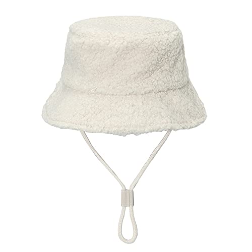 Baby Winter Hat Fashion Lamb Plush Bucket Hat Outdoor Children Fisherman Hat Boy Girl Warm Hat for Kids 0-8 Age Beige