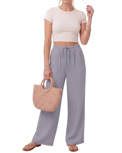 Image of ZOOSIXX Wide Leg Pants for Women - Palazzo Flowy Lounge Lightweight Summer Drawstring Trousers with Pockets Beach Vacation