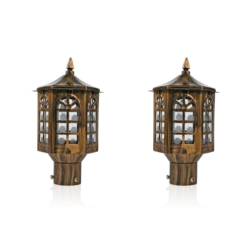 Image of SINOMAN Metal and Glass Gate Light for Home Waterproof | Gate Lamps for Main | Outdoor Garden Light | Pillar Lights (GL 513 GA, Pack of 2) Bulb Not Included