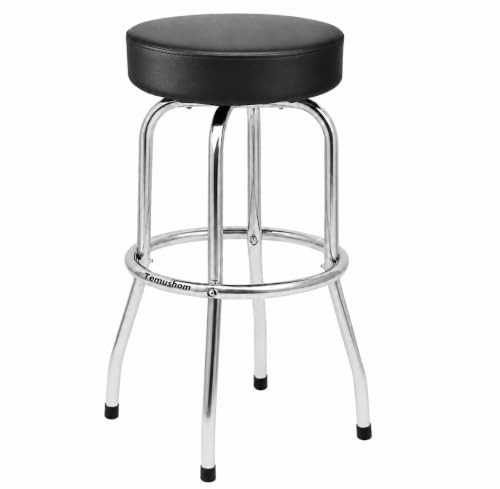 Butacos giratorios Temushom de 29", asiento acolchado, capacidad de 136 kg | Butacos negros con estructura cromada para tienda, mostrador, hogar y garaje miniatura 1