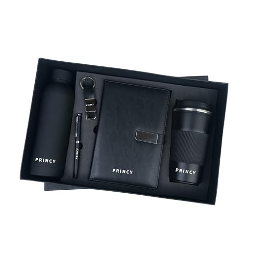 Image of Personalised 5 in 1 Corporate Gift Set which Includes Diary,Keychain, Coffee Mug, Metal Pen & Water Bottle. Gift Set for, Employee of The Month, Corporate Gift for Clients (Black)