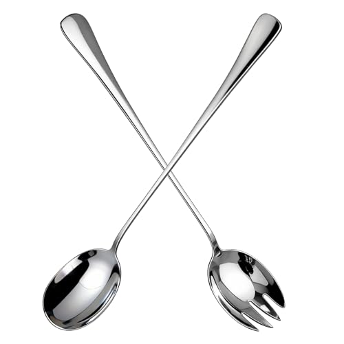INCNMAD Zestaw sztućców do sałatek 28 cm, stal nierdzewna, łyżka do serwowania i szczypce do sałatek, polerowane srebro, nadają się do mycia w zmywarce, idealne na bufet, do kuchni i kolacji (srebrny)