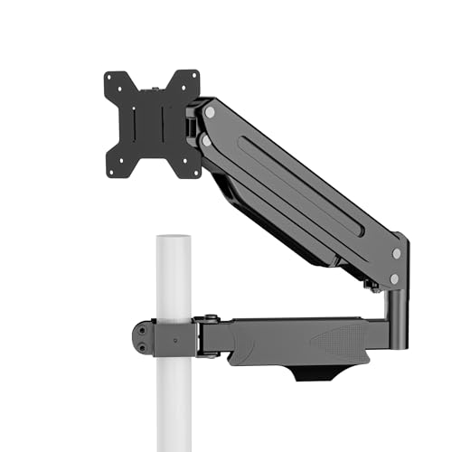 suptek Single Monitor Arm for Desk Mount Stand Adjustable Monitor Arm for 17 to 32 inch Screen Support Weight up to 22lbs Mounting Holes 75x75mm to 100x100mm Pneumatic Pole Mount Arm Black