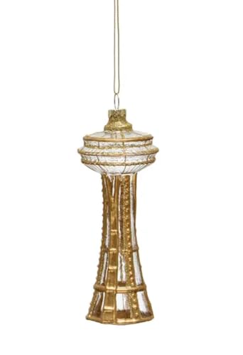 The Bridge Collection Space Needle Ornament - Glittered Gold Glass Ornament for Holiday Decor - Seattle Landmark Christmas Ornament