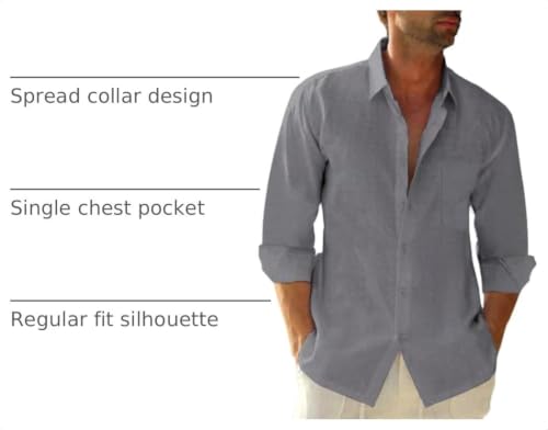 Image of JEKAOYI Mens Button Down Cotton Linen Shirts Casual Long Sleeve Beach Tops