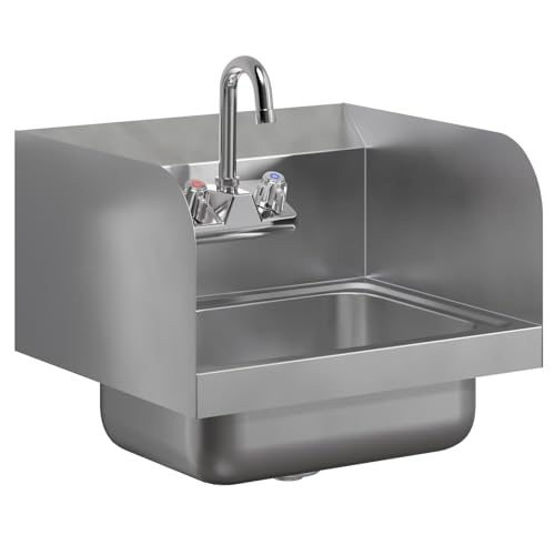 Image of AmGood Stainless Steel Wall Mount Hand Sink | NSF | Commercial Hand Washing Basin For Restaurant, Kitchen and Home (17 inch x 15 inch with Sidesplash)