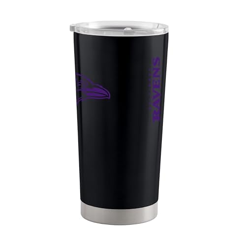Image of Baltimore Ravens NFL 20oz Stainless Steel Insulated Tumbler, Slider Lid | Officially licensed Ravens drinkware; double-wall vacuum construction; cupholder compatible; BPA-free; hand wash only
