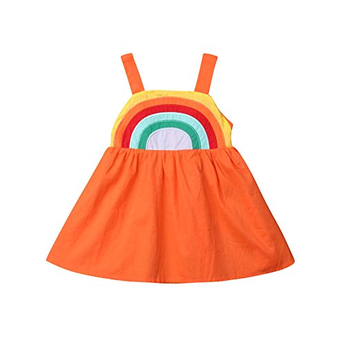 Toddler Baby Girls Summer Dress Rainbow Print Halter Princess Dress Tutu Skirt Outfit (Orange, 12-18 Months)