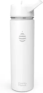 Clearly Filtered Water Bottle | Removes 220+ Contaminants, Double-Wall Insulated Stainless Steel, BPA/BPS Free, Phthalate Free, Filters Flouride Lead Chlorine (20oz, White)