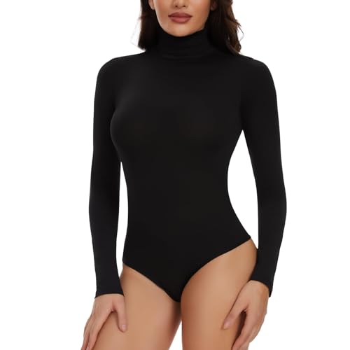 Joyshaper Damen Body Langarm Elegant Bodysuit Stehkragen Oberteil Bluse Langarmbody Langarmshirt Ovâ€¦ – Miniatur
