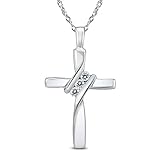 AGS Certified Three Stone Diamond Cross Pendant in 10K White Gold