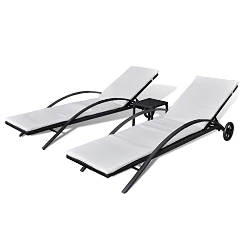 Solivagant Chaises Longues avec Table Résine tressée Noir,(25 KG)-2491