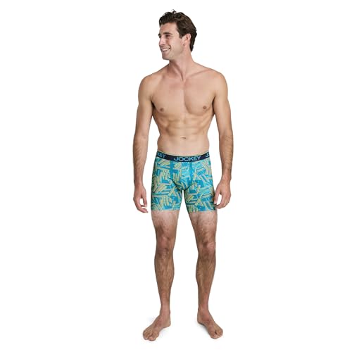 Jockey Men's Underwear Chafe Proof Pouch Microfiber 6" Boxer Brief - 3 Pack, Northern Light/Abstract Traction/True Navy, XL4
