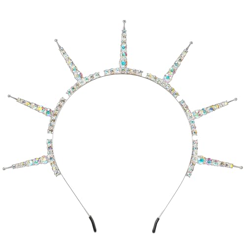 COSUCOS Mini Statue of Liberty Halo Crown - Sunburst Spiked Virgin Mary Greek Goddess Headband Renfaire Crystal Crown Women Renaissance Costume Headpiece for Halloween Prom Party (7.48x5.51inch)