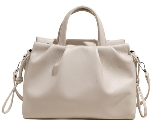 Women PU Leather Crossbody Bag Medium Hobo Tote Handbag Pleated Shoulder Purse Top Handle Satchel Zip Closure