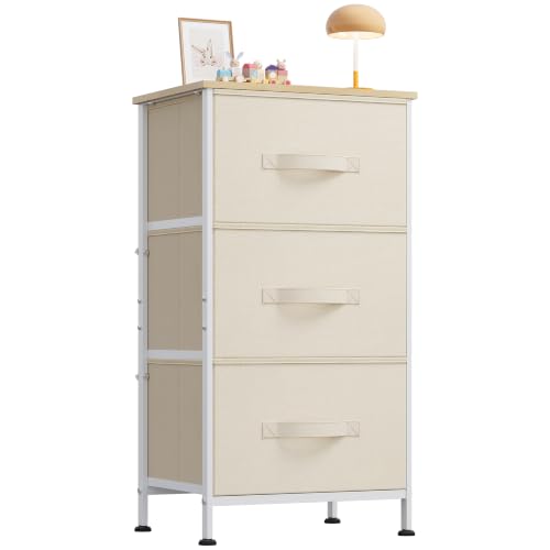WLIVE Small Dresser Nightstand for Bedroom, 3 Drawers, Cream White
