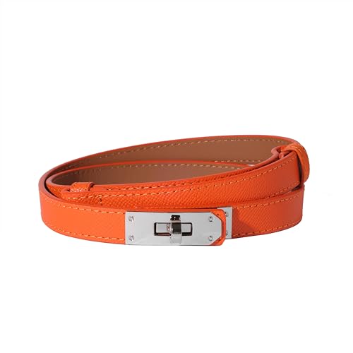 Image of Ovekaut Women Skinny Leather Belt Solid Color Alloy Turn Lock Adjustable Waistband for Dresses Jeans Coats