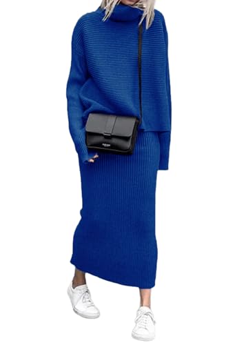 utcoco Women's Pullover Sweaters 2 Piece Outfits Long Sleeve Knit Pullover and Long Skirt Sweater Sets