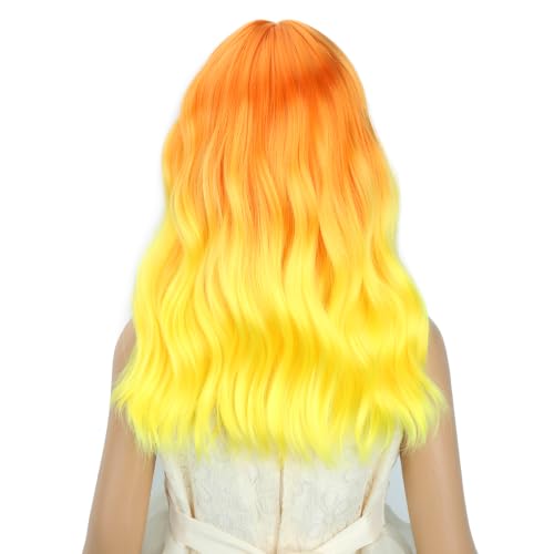 Image of PATTNIUM Grils Orange Ombre Wig with Bangs Kids Short Wavy Curly Wig Orange Bob Wigs Synthetic Halloween Costume Cosplay Party Wigs