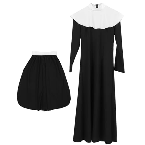 Beaupretty Disfraz de Monja para Mujer Talla Grande en Spandex Negro, Cómodo y Fácil de Usar para Fiestas de Disfraces y Eventos de Cosplay