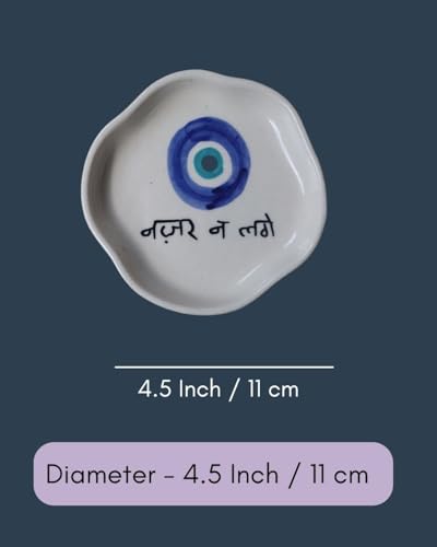 Image of WEAVING HOMES Handcrafted Ceramic Evil Eye Mug & Nazar na Lage Dessert Plate (Set of 2, Multicolor) - Coffee Mugs and Dessert Plates for Birthday Gifts, Mugs for Office and Travel