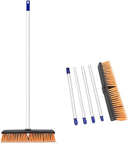 JINYUDOME Heavy Duty Garden Broom Yard Broom Sweeper Large Serfance Push Broom with Stiff Bristles 17.7 inches Wide 61.8 inches Long Handle for Sweeping Your Yard, Garden & Decking