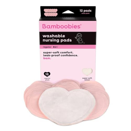 Image of Bamboobies Women’s Nursing Pads, Reusable and Washable for Daily Use, Leak-Proof Pads for Breastfeeding, Pink, 12 Pads