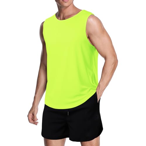 meioro Herren Mesh Tank Top, Schnell Trocknende Atmungsaktives Tanktop Muscle Activewear Tops, Sport Rundhals T-Shirt Männer Sommer Gym Workout Weste Atmungsaktives Training Shirt(Grün,XL)