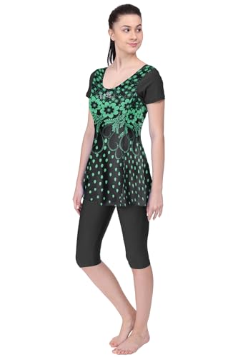 Image of FILMAX Originals Swimming Costume for Women's One-Piece Beach Wear with Sleeve & Skirted 3 /4 Leggings Maximum Covered Swim Wear Dress (L - 7XL)