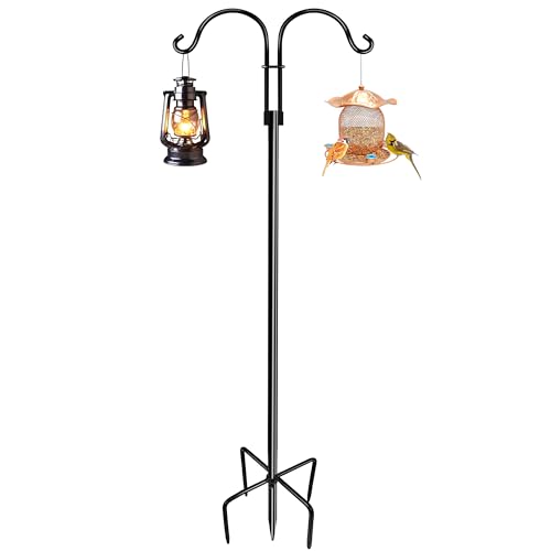 LWWTBS Double Shepherds Hooks for Outdoor (1Pack 76 inch) Heavy Duty Adjustable Bird Feeder Pole Garden Decor Shepherds Hook for Hanging Bird Feeder Plant Baskets Hummingbird Feeder for Outside