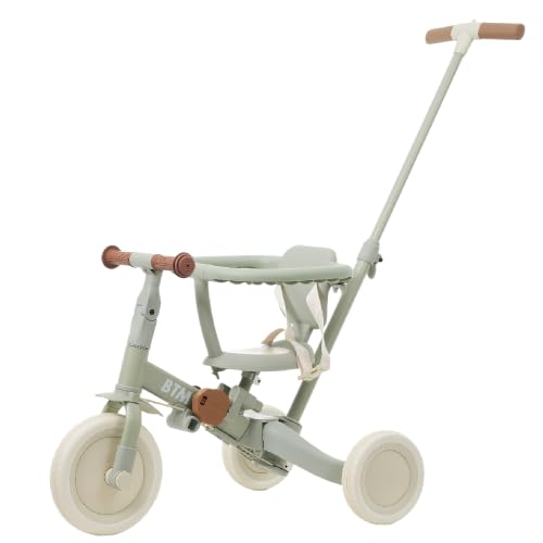 子供用三輪車 4in1 自転車 オリジナル 押し棒付き 安全バー付き キックボード おもちゃ 乗用玩具 幼児用 軽量 キッズバイク (ベージュ×ミント)