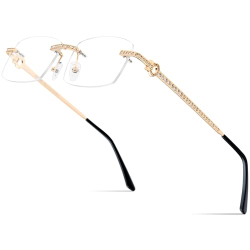 Image of HEPIDEM Vintage Style Rectangular Rimless Metal Eyeglasses for Men,New Frameless Zircon Diamonds Optical Glasses Frame