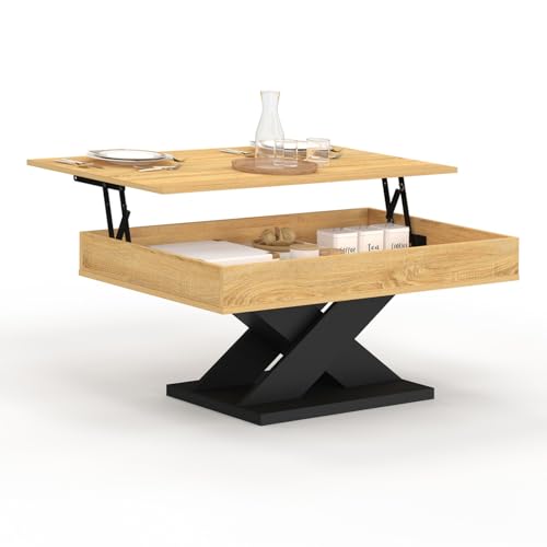 IDMarket - Table Basse rectangulaire Plateau relevable Alicia Bois et Pied Noir